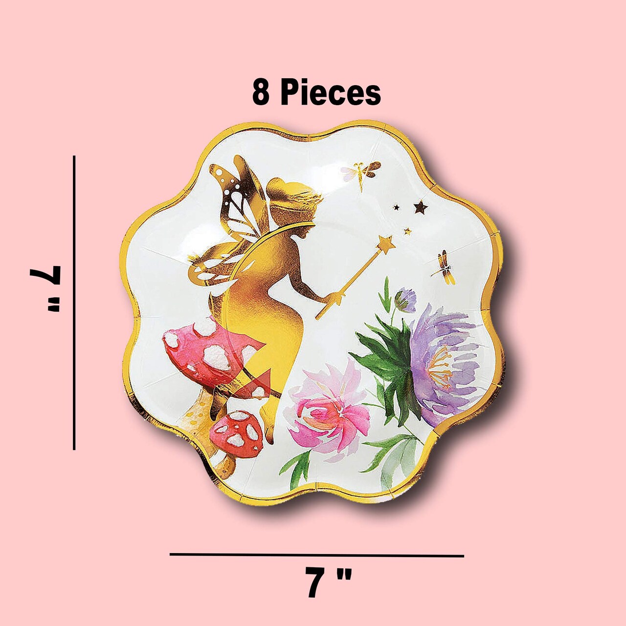 8 Count Iridescent Fairy Scalloped Dessert Plates 7" Paper Plates for Fairy Parties